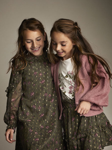 Creamie Flower Dot Dress Olive Night Girls