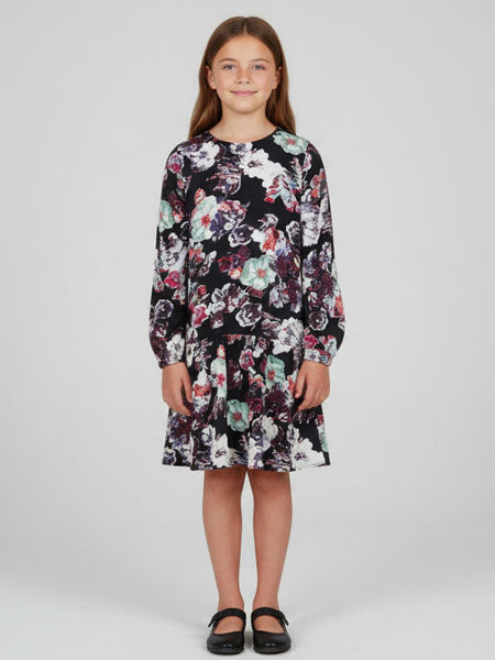 Creamie Flower Paint Black Dress Sizes 4-14