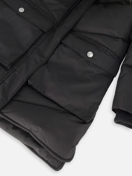 Deux Par Deux Puffy Long Coat Black Girls 6-14