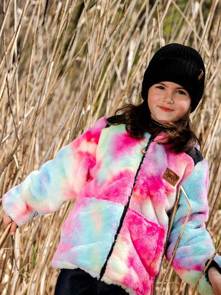 Deux Par Deux Transition Reversible Plush and Nylon Jacket Black Girls 4-10