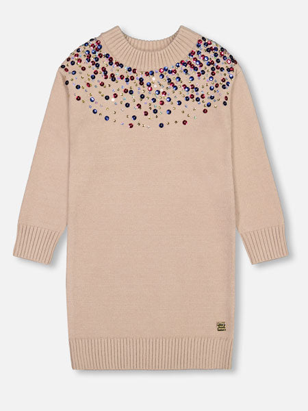 Deux Par Deux Gold Beige Knitted Dress With Sequins Girls 4-12 llbd shop Deux Par Deux Gold Beige Knitted Dress With Sequins Girls 4-12 llbd shop