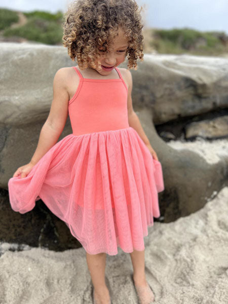 Coral tutu dress with tank style jersey knit top.