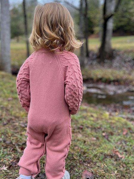 Vignette Macy Cable Knit Romper in Pink Baby