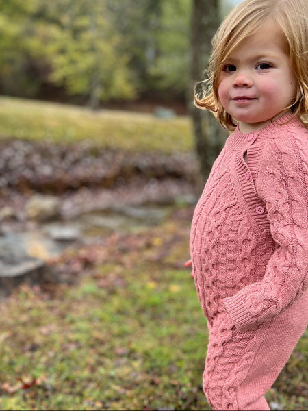 Vignette Macy Cable Knit Romper in Pink Baby