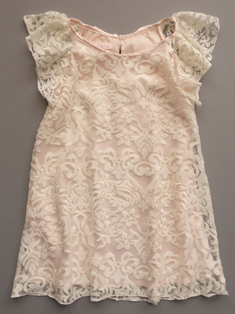 Biscotti Fairest Of All Ruffle Sleeve Ivory Pink Dress Little Girls