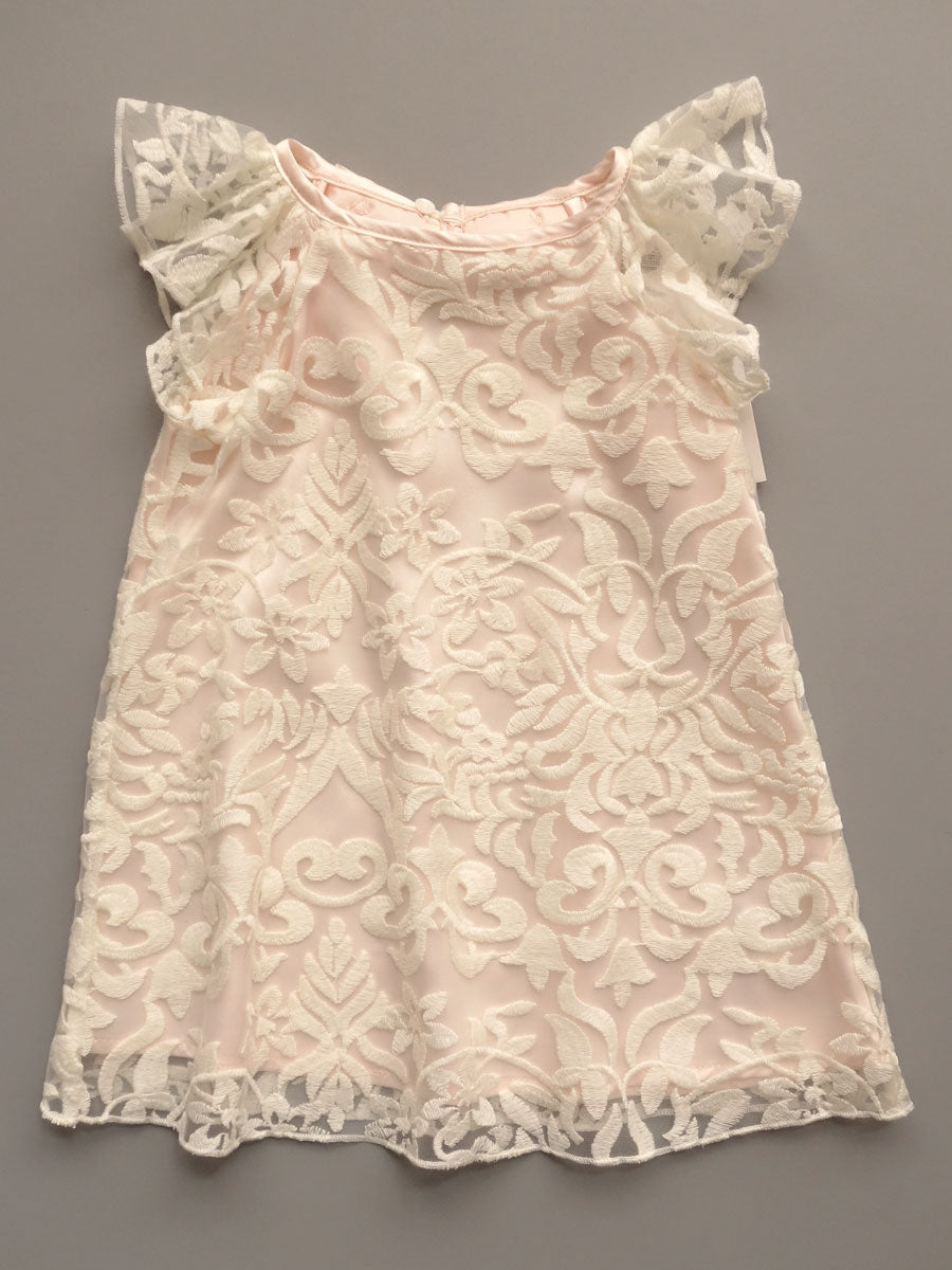 Biscotti Fairest Of All Ruffle Sleeve Ivory Pink Dress 12M-4T