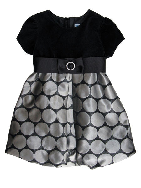 Black velvet and circle pattern silver taffeta girls party dress by Luli & Me.