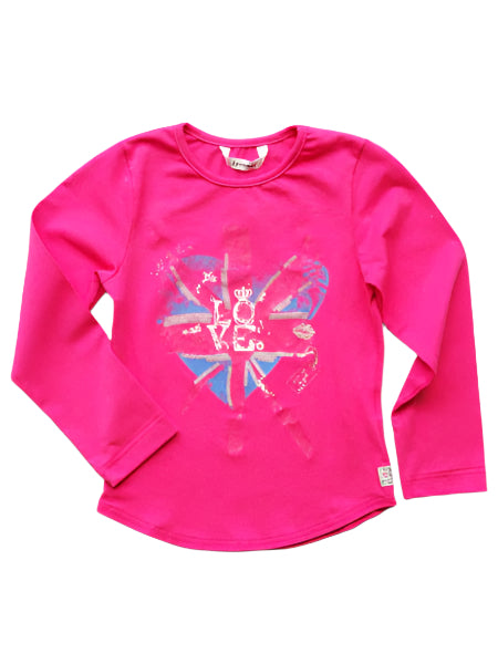 Girls pink long sleeve t-shirt with love graphic by 3 Pommes.