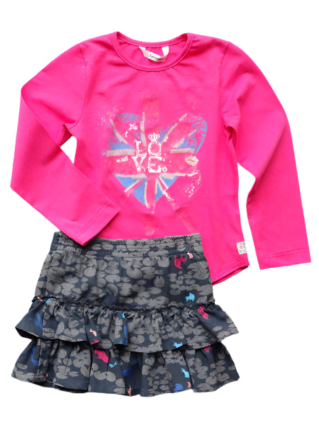3 Pommes Girls Fuschia Tee & Navy Skirt Set Size 4