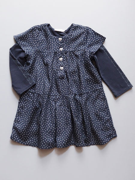 3 Pommes Navy and Silver Print Dress Sizes 12M, 18M