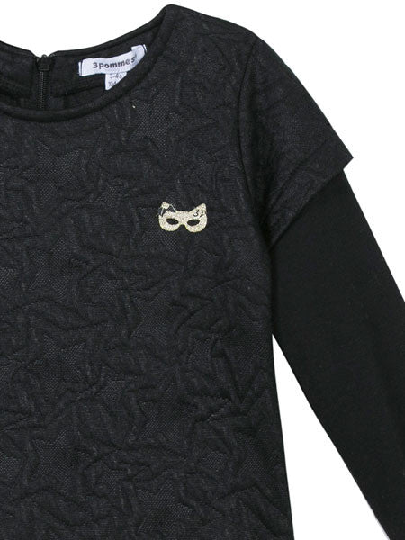 3 Pommes Embossed Jersey Black Dress Sizes 4-5, 11-12