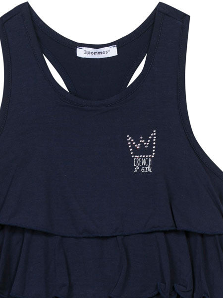 3 Pommes Navy Blue Ruffle Dress Sizes 2-12