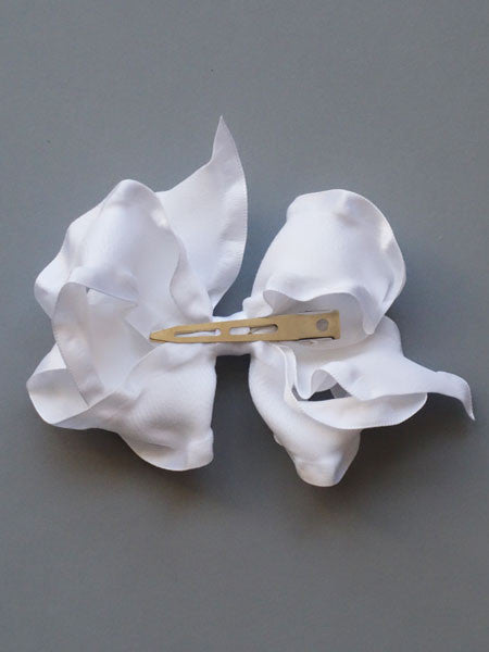 Bows Arts White Satin Ruffled Hair Bow Clippie