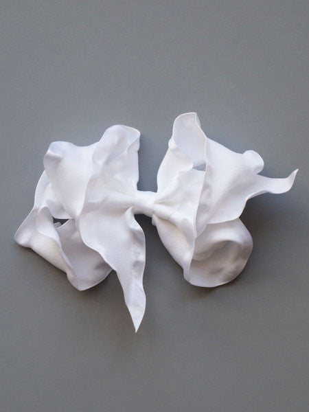Bows Arts White Satin Ruffled Hair Bow Clippie