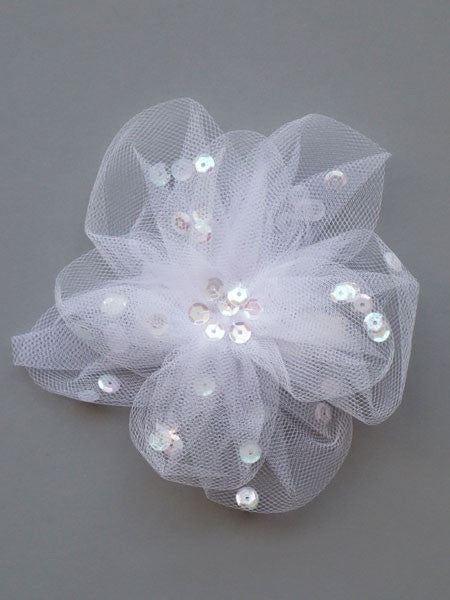Bows Arts White Tutu Flower Hair Clippie