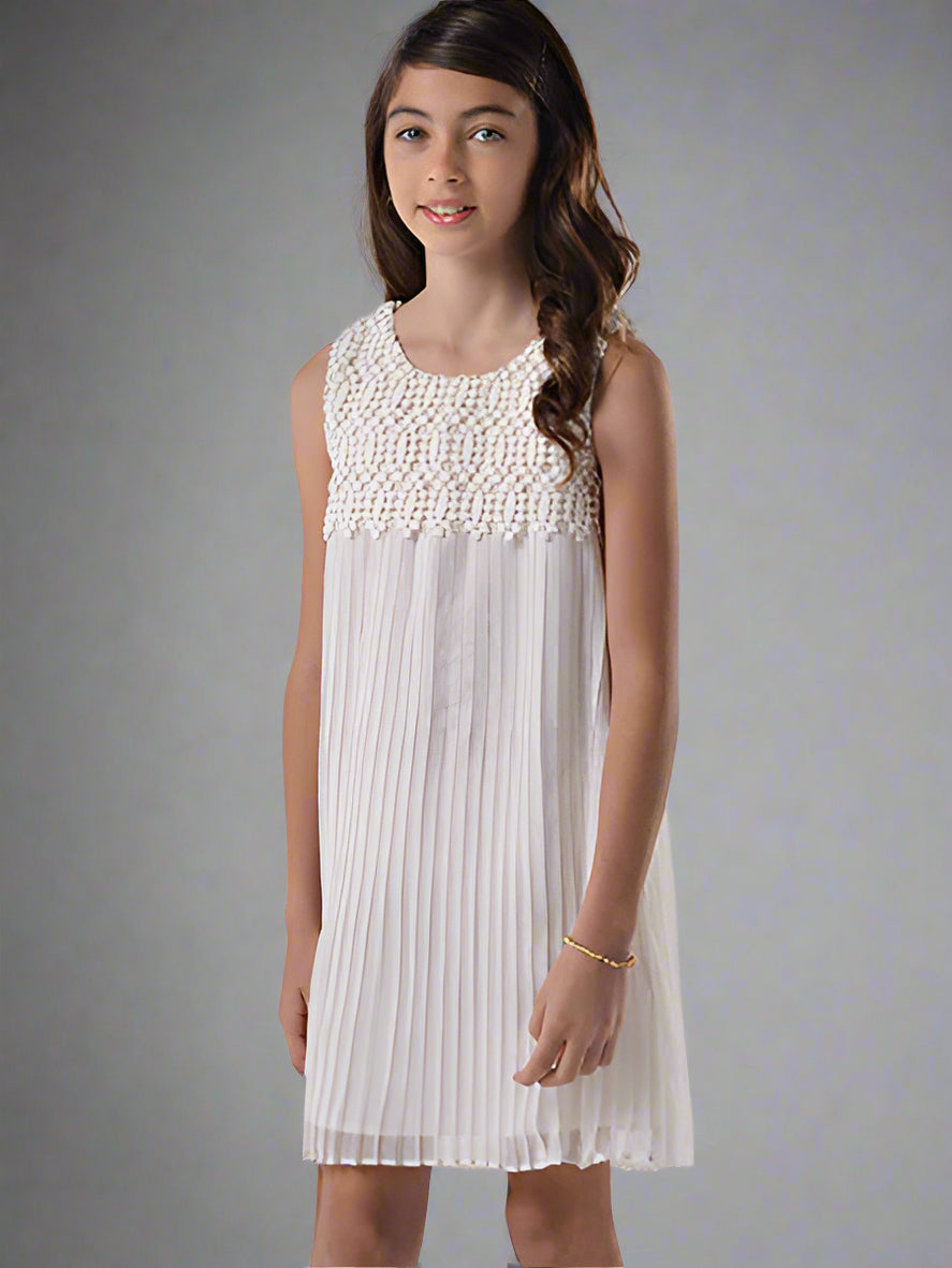 BLUSH by Us Angels Champagne Pleated Chiffon Dress Girls Sizes 5-8