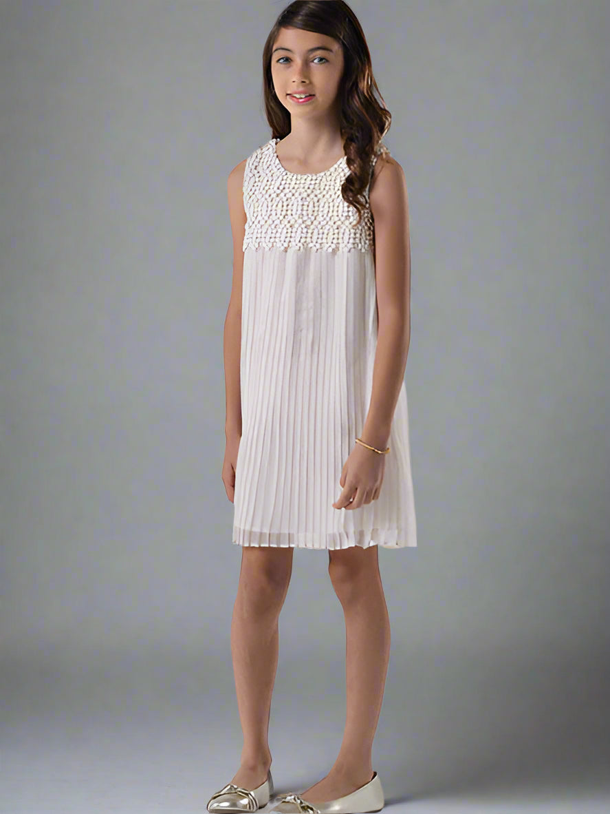 BLUSH by Us Angels Champagne Pleated Chiffon Dress Girls Sizes 5-8