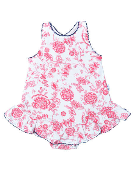 Claesen's Baby Girls Red Flower Skirted Romper Dress