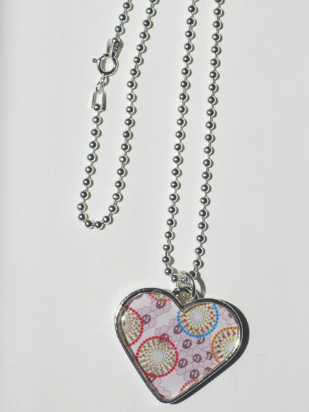 Retro Graphic Heart Pendant & Silver Chain