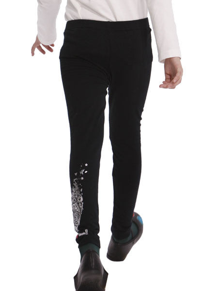 Desigual Perdiguero Black Leggings with Hearts Size 4