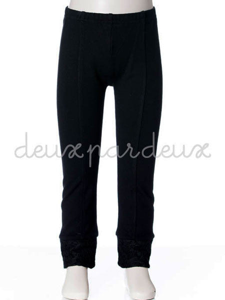 Deux Par Deux Girls Black Lace Top & Leggings Outfit