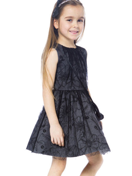 Deux Par Deux Neoprine Tulle Girls Black Dress  4-12