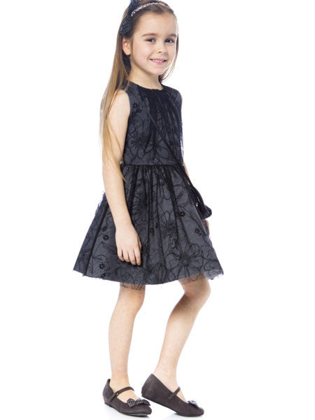 Deux Par Deux Neoprine Tulle Girls Black Dress  4-12