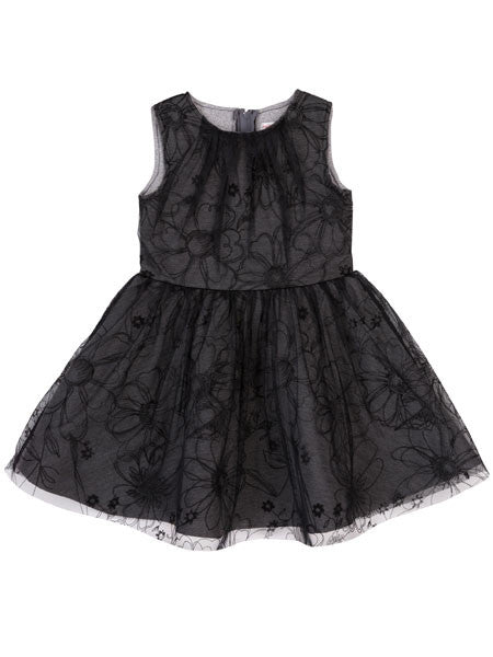 Deux Par Deux Neoprine Tulle Girls Black Dress  4-12