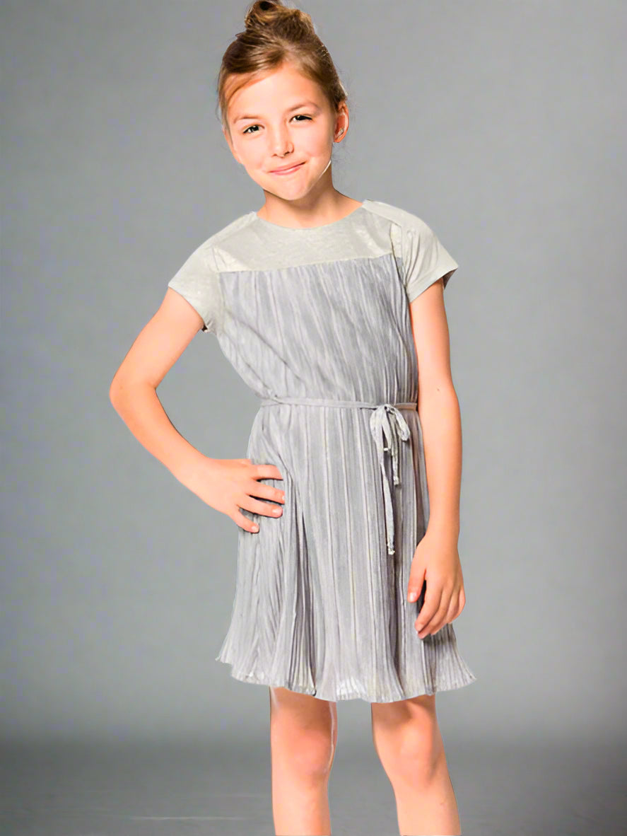 Deux Par Deux Oscars Night Grey Pleated Dress Girls 7-12