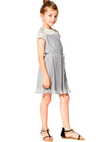 Deux Par Deux Oscars Night Grey Pleated Dress Girls 7-12