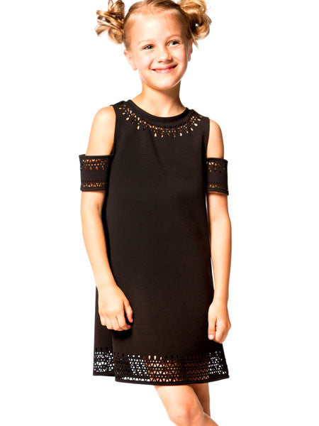 Deux Par Deux Oscars Night Open Shoulder Black Dress Girls 4-12