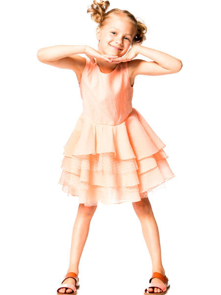 Deux Par Deux Oscars Night Peach Flounce Dress Girls 4, 5, 6