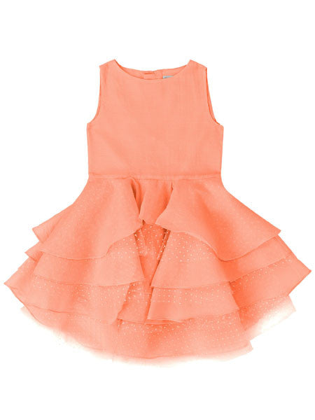 Deux Par Deux Oscars Night Peach Flounce Dress Girls 4, 5
