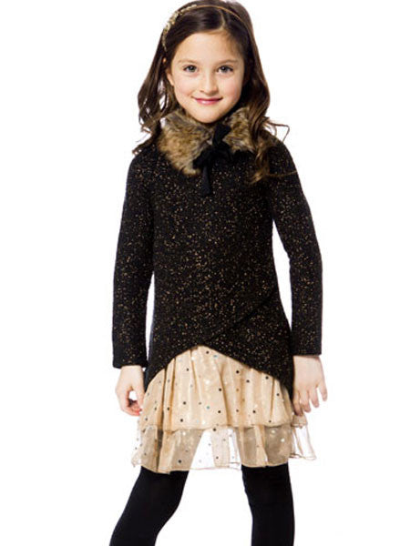 Deux Par Deux Starmania Sweater Dress with Faux Fur Collar Girls 5, 6