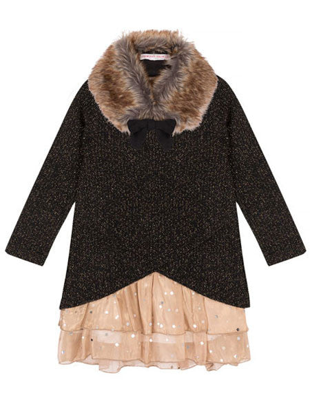 Deux Par Deux Starmania Sweater Dress with Faux Fur Collar Girls 5, 6