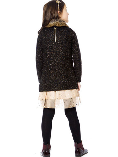 Deux Par Deux Starmania Sweater Dress with Faux Fur Collar Girls 6