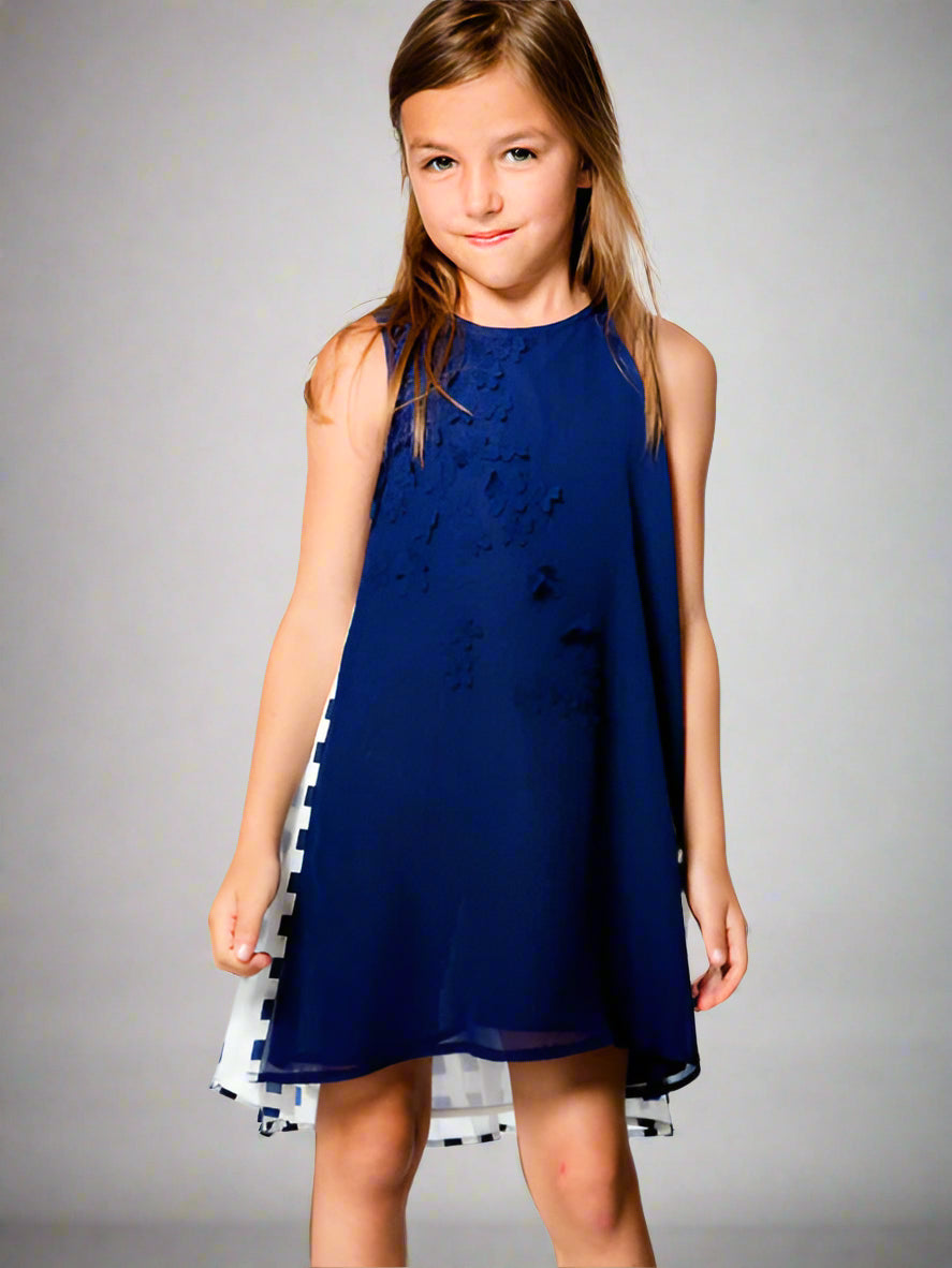 Deux Par Deux Tapis Rouge Collection Navy Pleated Dress Sizes 4, 5