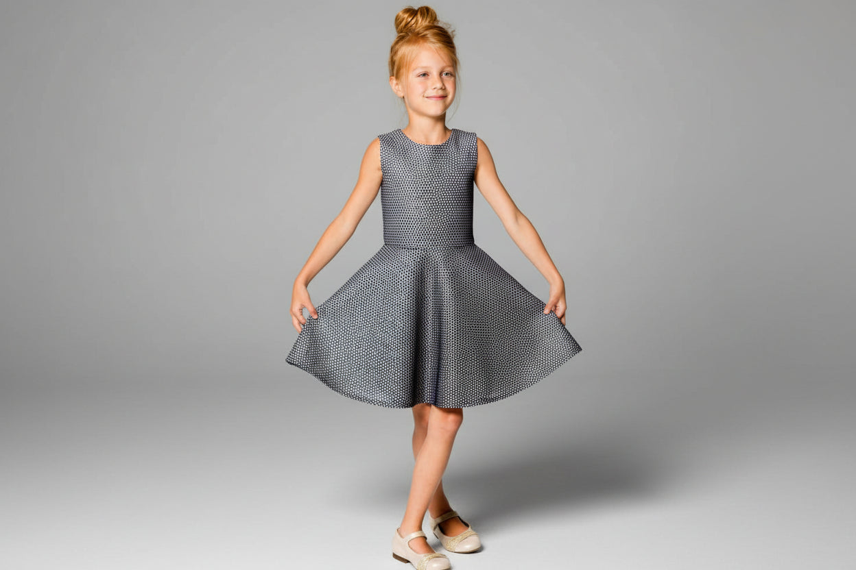 Deux Par Deux Navy Blue Fit and Flare Dress Girls 7, 8