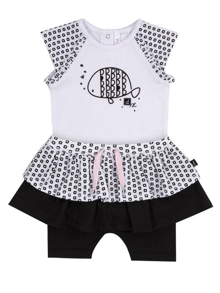 Deux Par Deux White and Black Bodysuit & Skirt Set Sizes 9M-24M