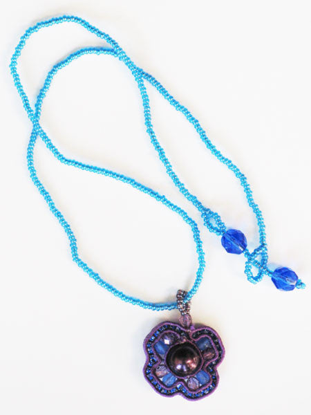 Blue & Purple Woven Bead Pendant Necklace 16" Long
