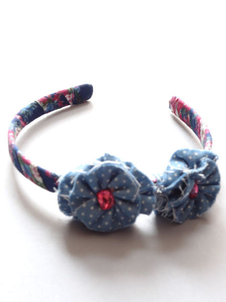 Fore N Birdie Girls Headband | Floral Print With Dotted Denim