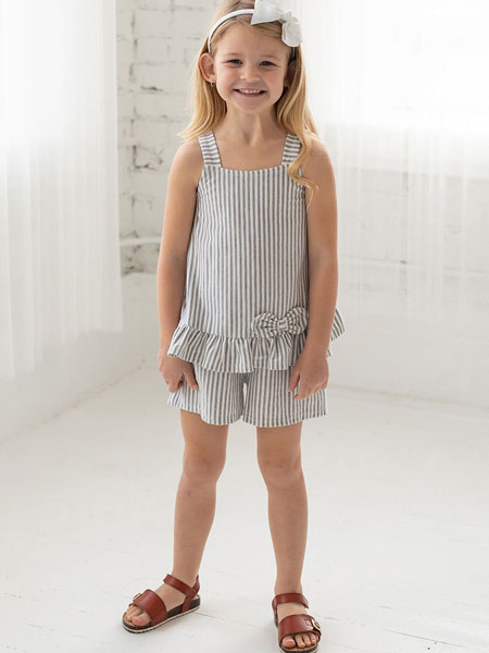 Isobella & Chloe Tank Top and Shorts Gray Stripe Knit 2PC Set