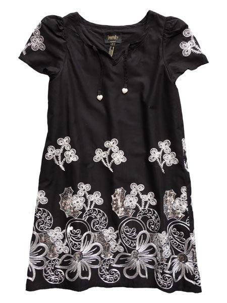 LAUNDRY by Shelli Segal Girls Black & Silver Cotton Dress Sizes 4-7