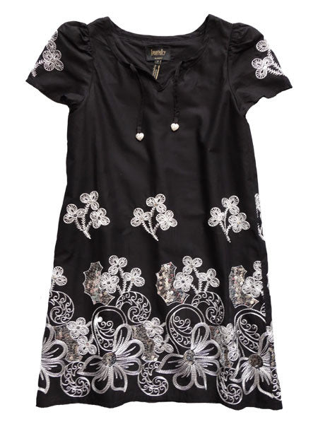 LAUNDRY by Shelli Segal Girls Black & Silver Rachel Dress Sizes 4-7