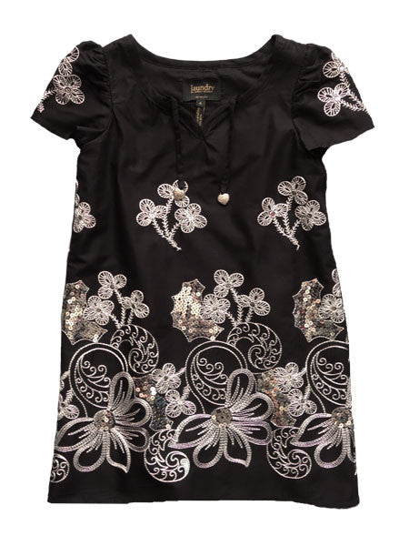 LAUNDRY by Shelli Segal Girls Black & Silver Cotton Dress Sizes 4-7