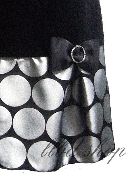 Luli & Me Black Velvet & Silver Dot Girls Dress Size 7