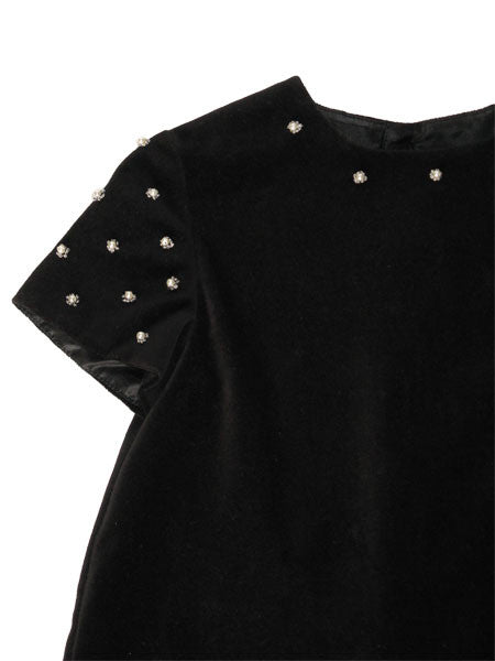 Luli & Me Pearl Trimmed Black Velvet Infant & Toddler Girls Dress