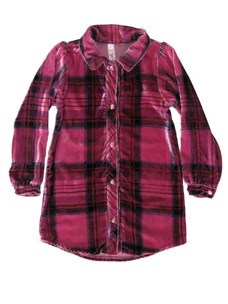 Velvety soft tunic top.  Pink and black. Pink iridescent flower shaped buttons.