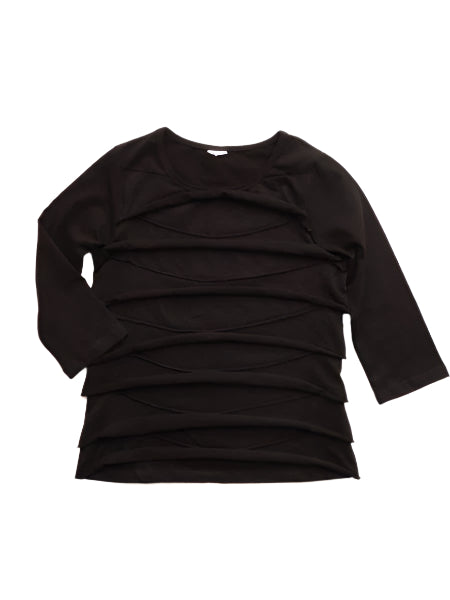 Girls black jersey top. Tiered layers, three quarter sleeves.