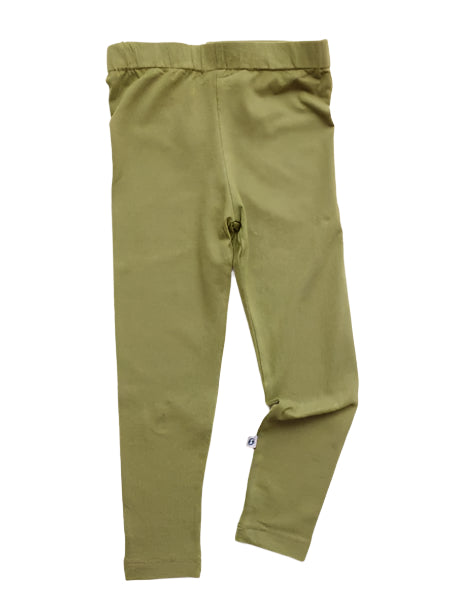 Ankle-length olive green leggings for little girls, displayed against a plain background.
